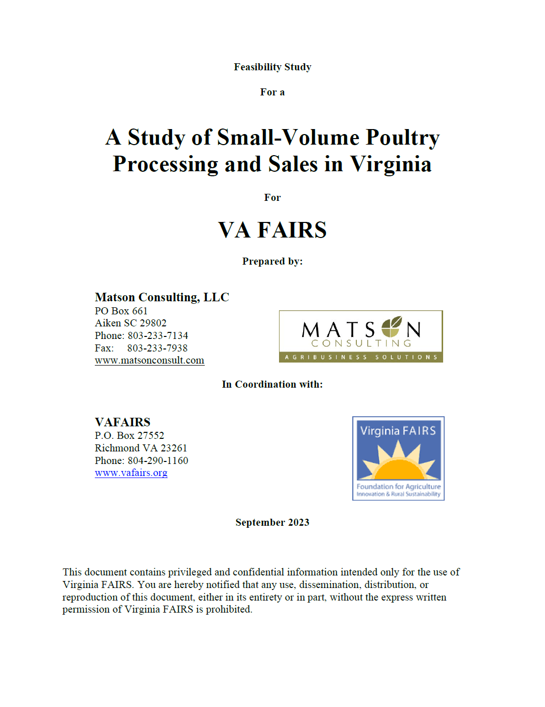A Study of Small-Volume Poultry Processing in Virginia